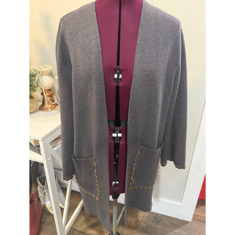 Gray Zara Knit Long Cardigan Small